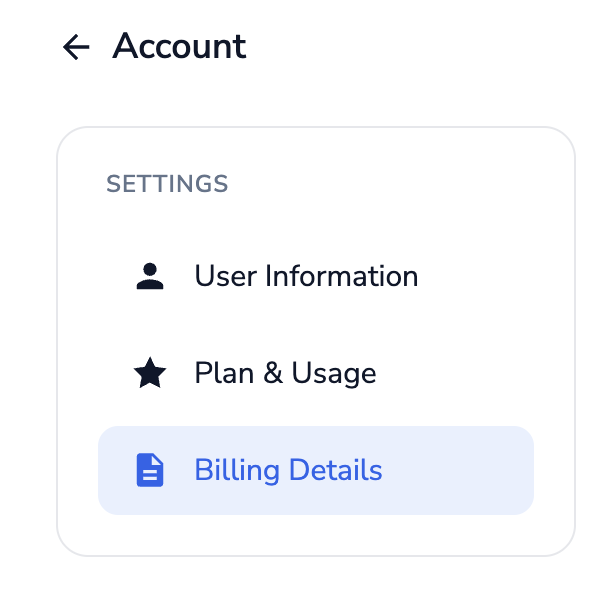 Billing Details in Account Settings